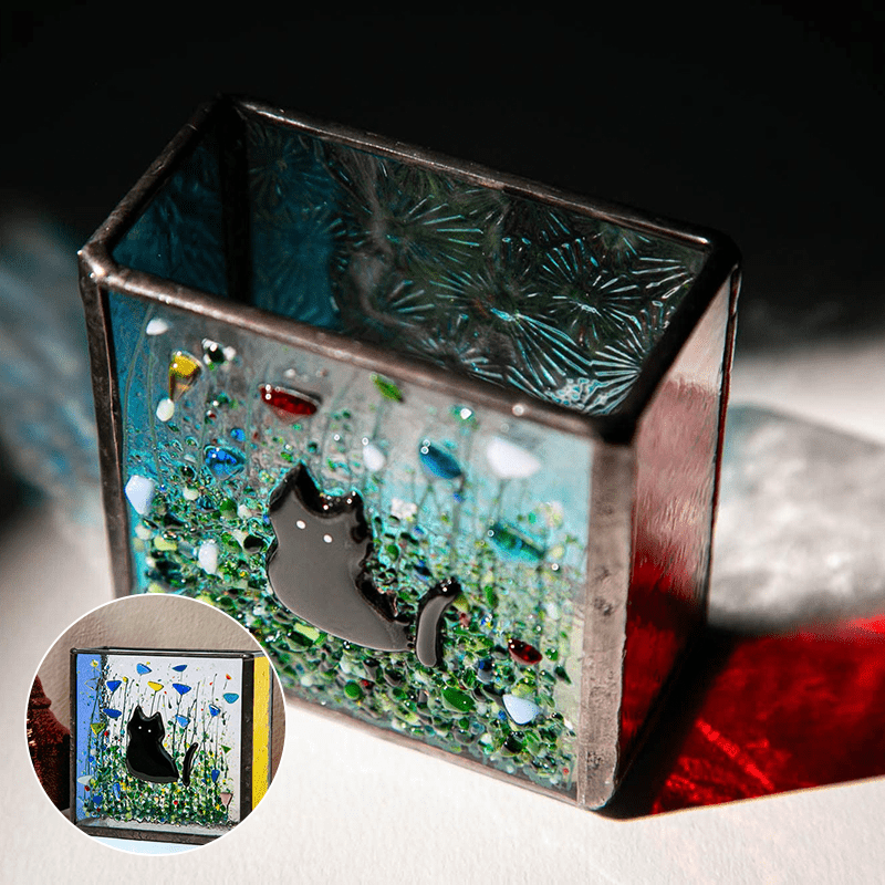 Cats Stained Glass Vase