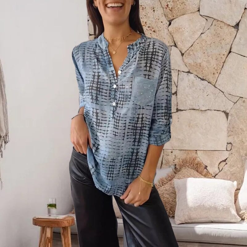 Casual Pockets Pleated Blouses
