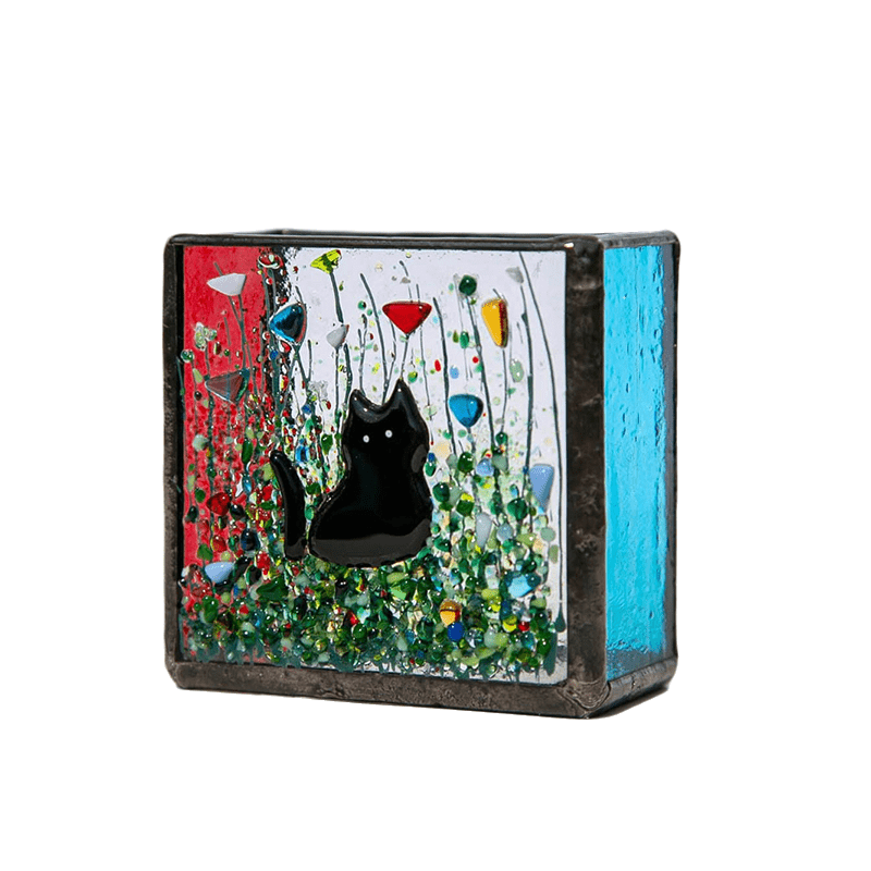 Cats Stained Glass Vase