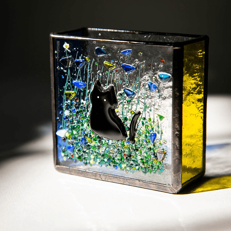 Cats Stained Glass Vase