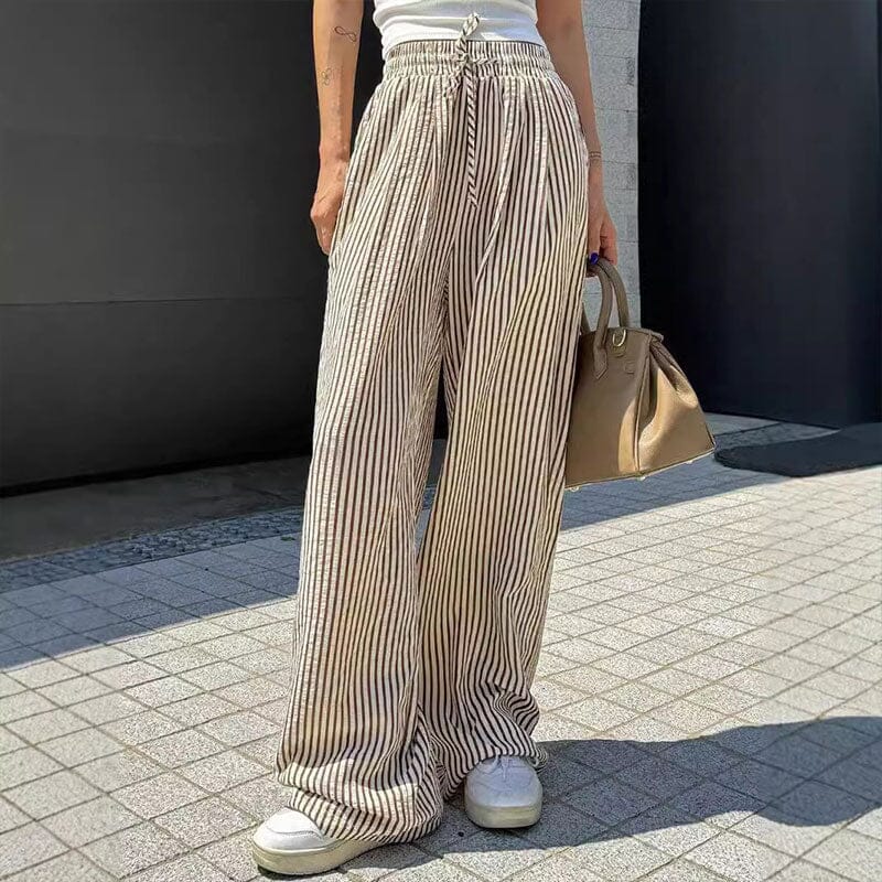 Loose and versatile high-waisted elastic wide-leg pants