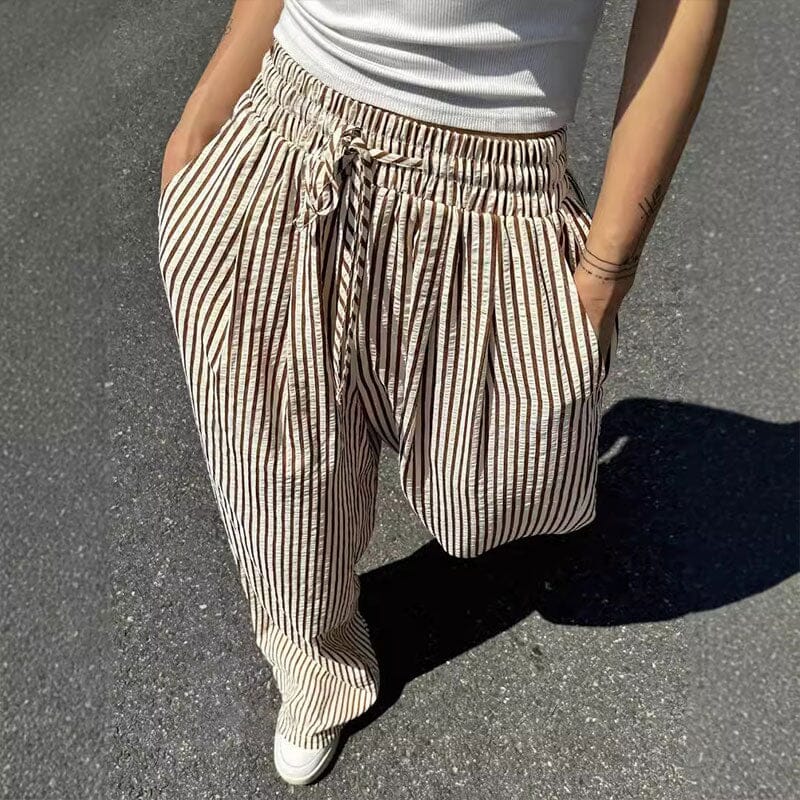 Loose and versatile high-waisted elastic wide-leg pants