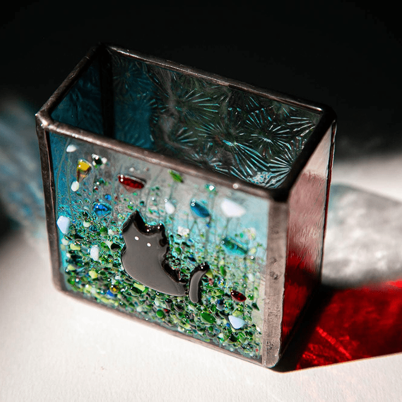 Cats Stained Glass Vase