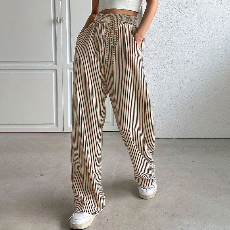 Loose and versatile high-waisted elastic wide-leg pants