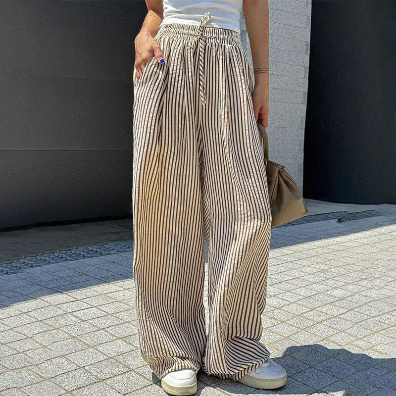 Loose and versatile high-waisted elastic wide-leg pants