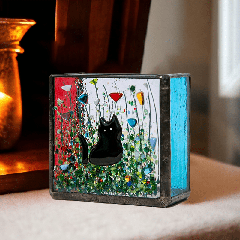 Cats Stained Glass Vase