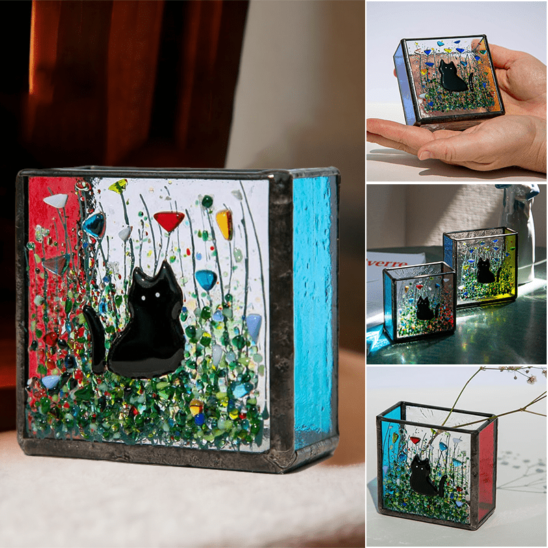 Cats Stained Glass Vase