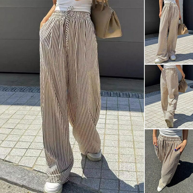 Loose and versatile high-waisted elastic wide-leg pants