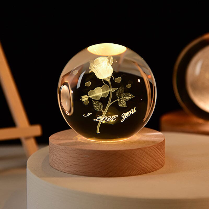 3D Crystal Ball Night Light With Wood Base