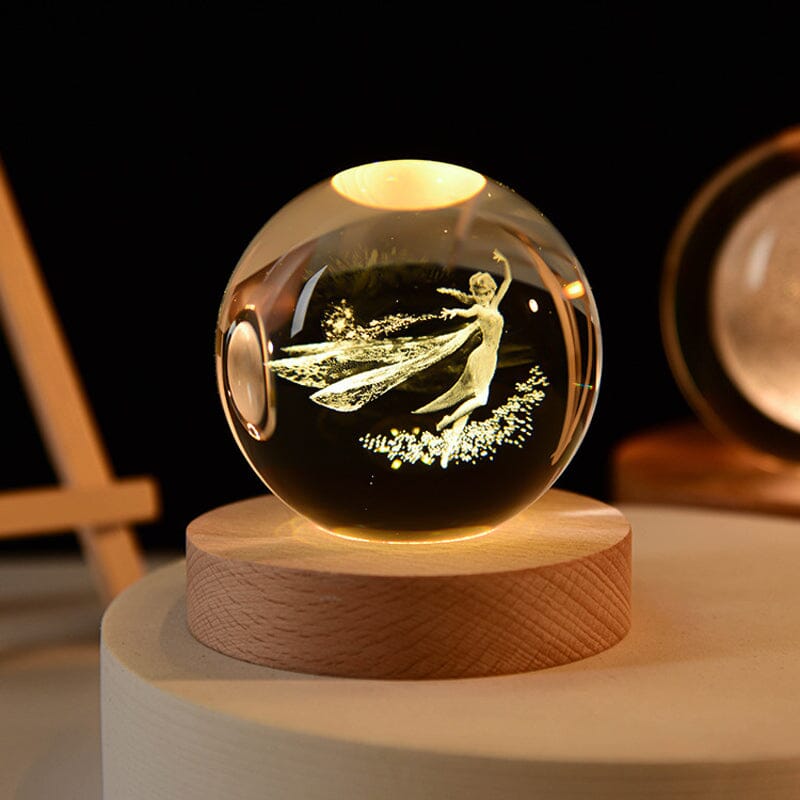 3D Crystal Ball Night Light With Wood Base