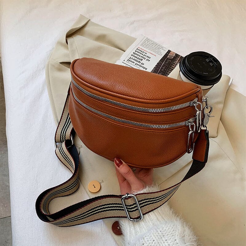 Multi-Pocket Women Leather Solid Crossbody Chest Bag