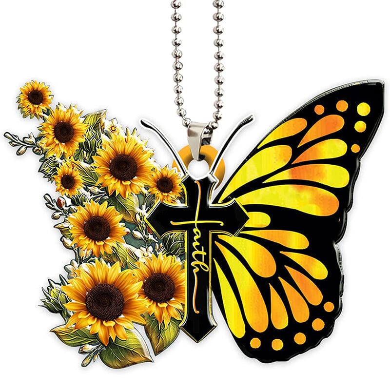 Beautiful Butterfly Cross Christian Car Rearview Mirror Accessory