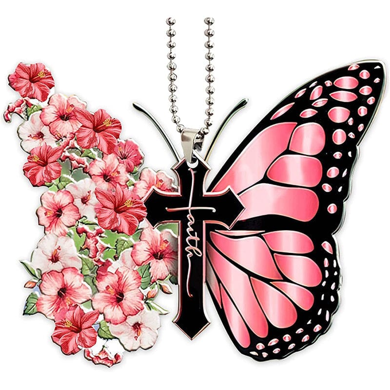 Beautiful Butterfly Cross Christian Car Rearview Mirror Accessory