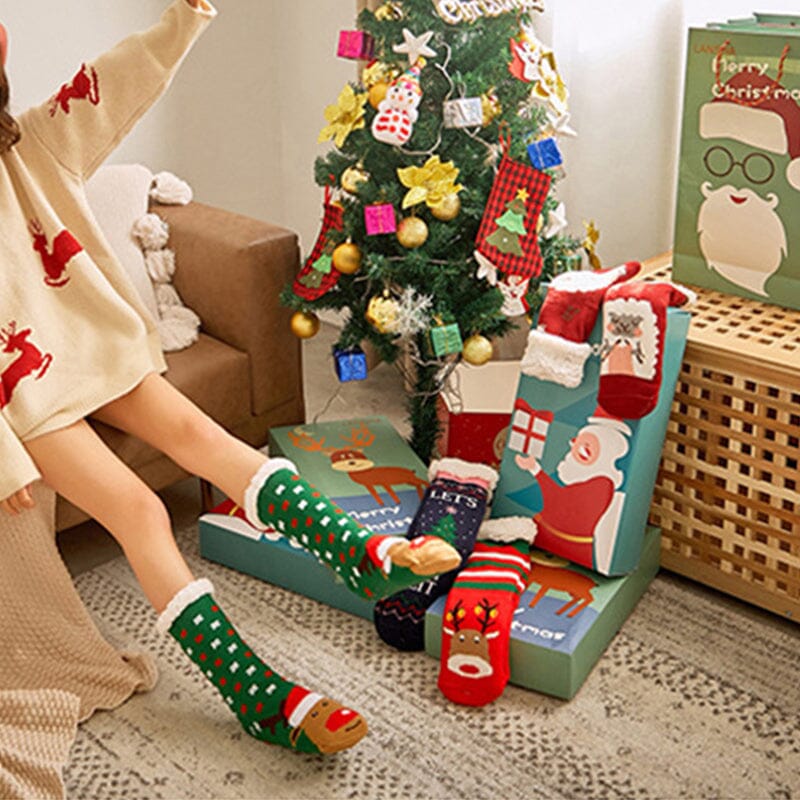 Christmas hot sale reindeer padded cotton socks