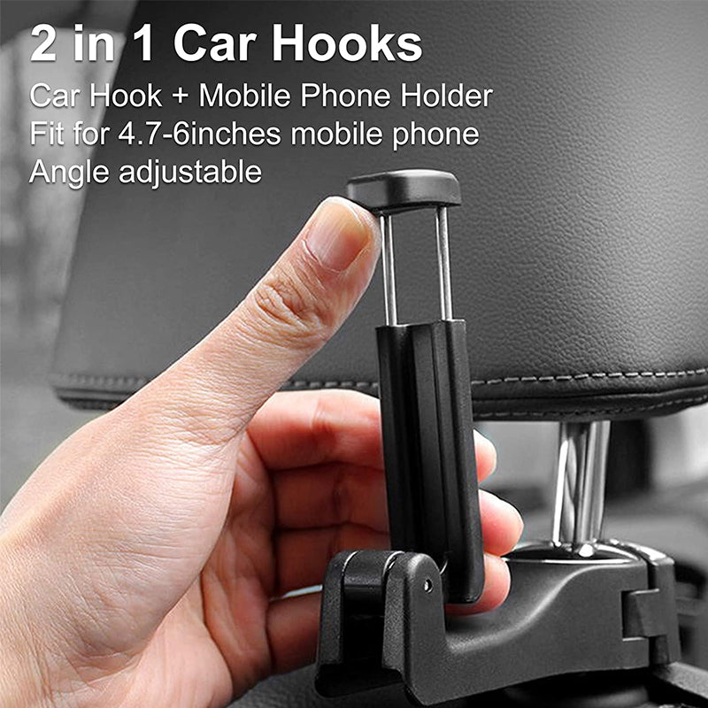 2 In 1 Car Seat Hooks For Bags With Phone Holder