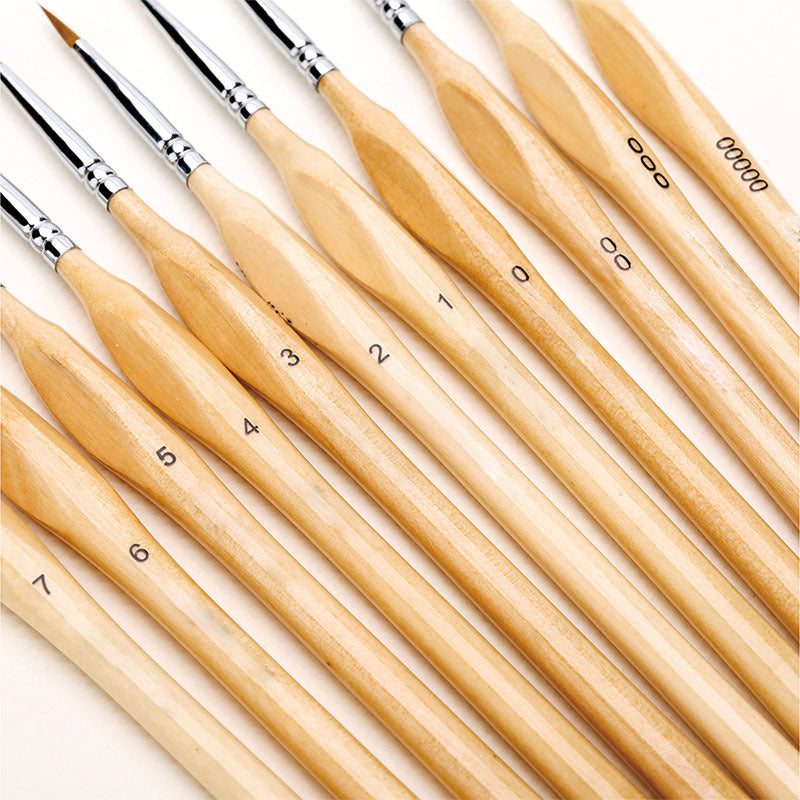 11 Pcs Miniature Detail Paint Brush Set With Natural Wood Handle