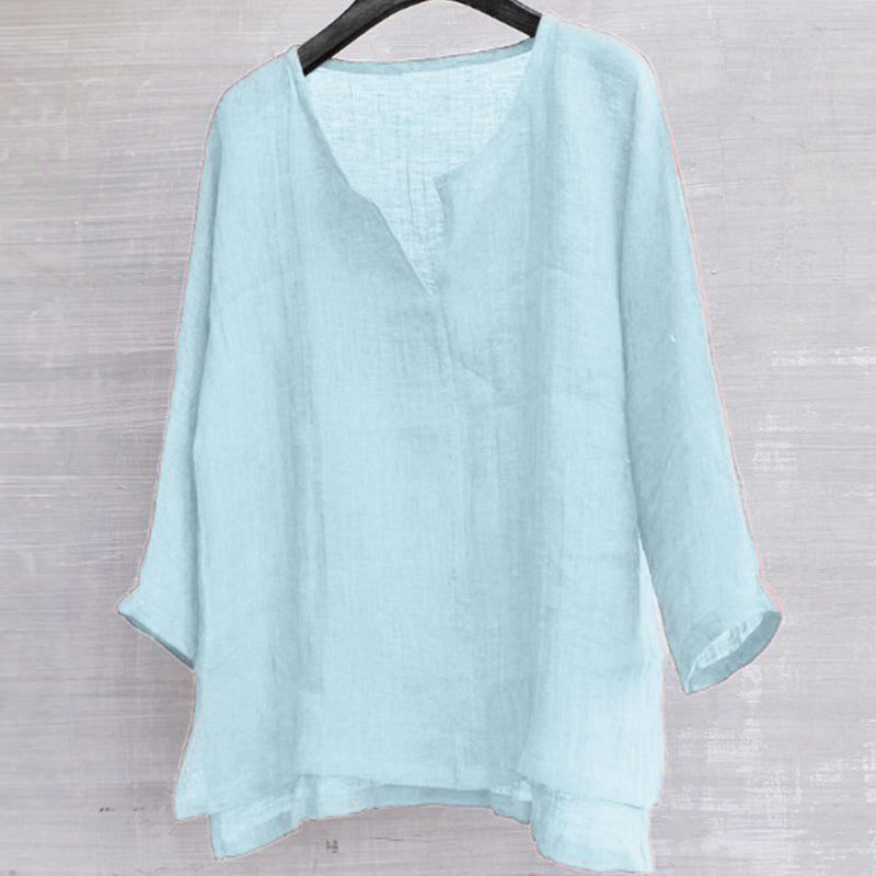 Cotton and Linen Solid Color  T-shirt