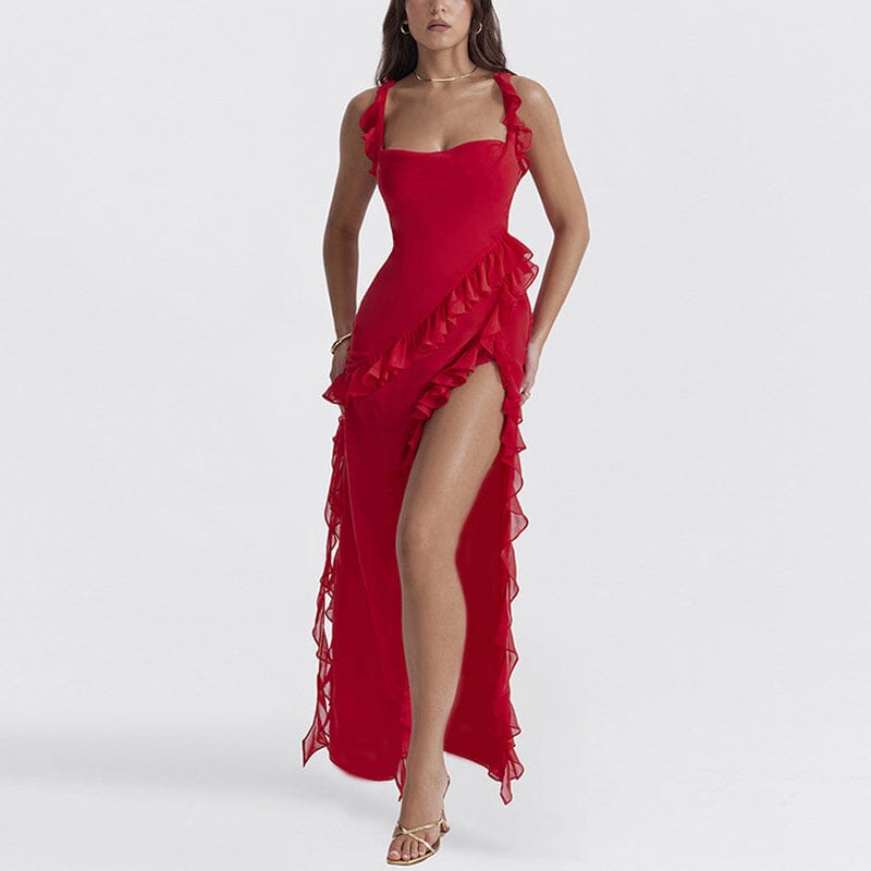 Pleated Bandeau Dress With Slit