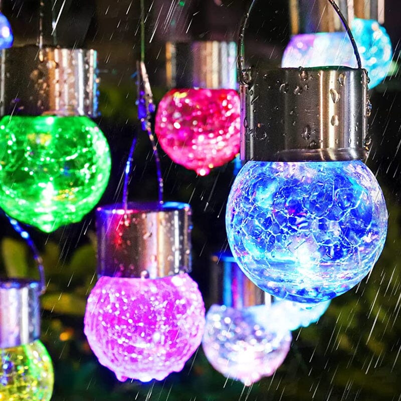 Multicolor Crackle Glass Hanging Solar Lights