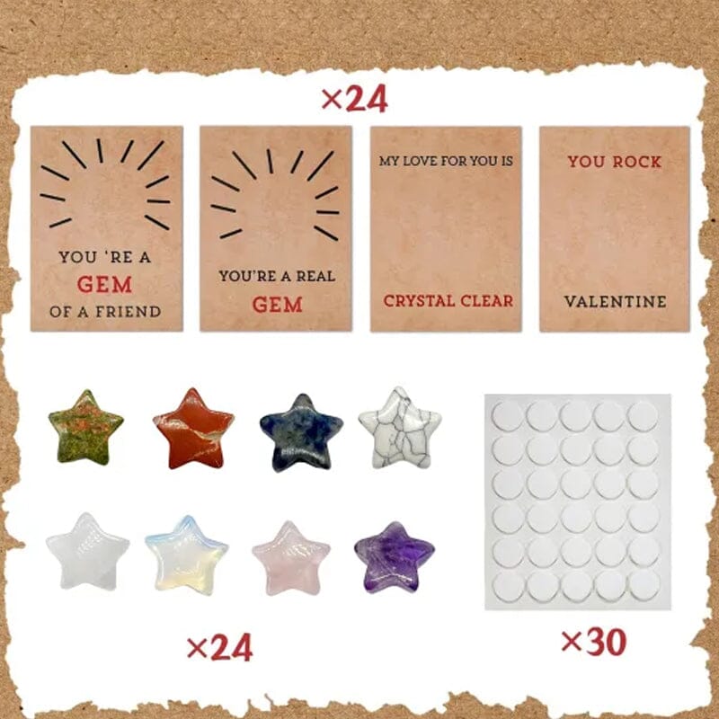 24 PCs Valentines Cards with Star-Shape Crystals
