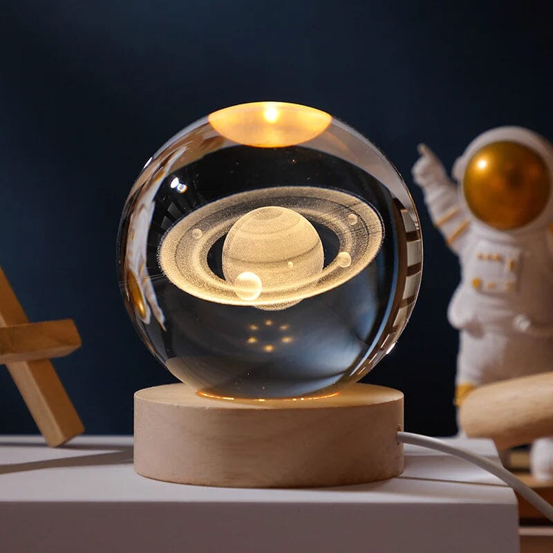 3D Crystal Ball Night Light With Wood Base