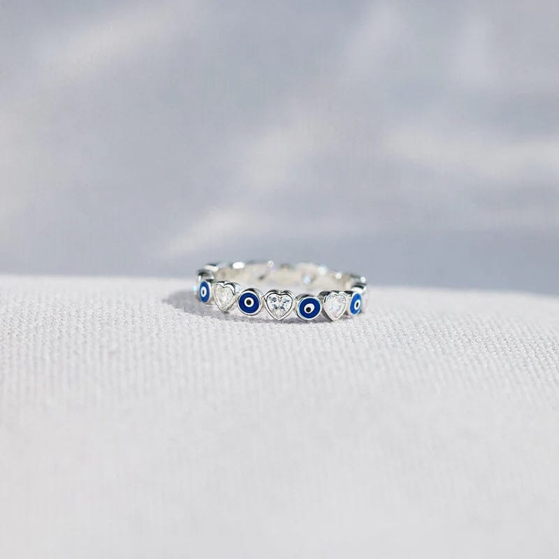 Heart & Evil Eye Ring Band