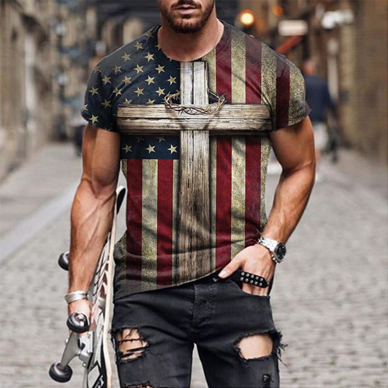 Mens Flag Print Casual Breathable Shirt