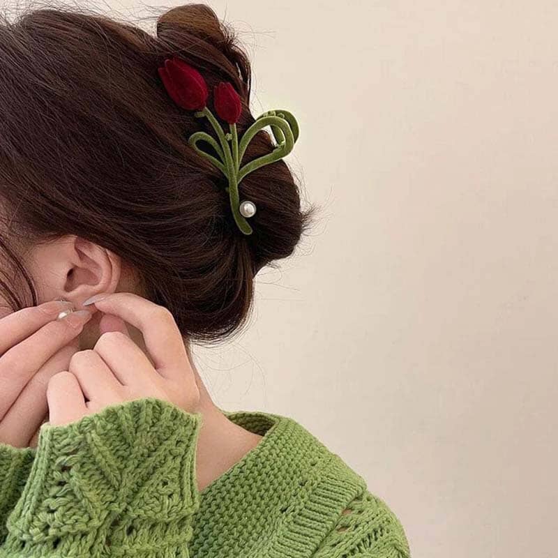 Elegant Velvet Tulip Hair Claw Clip