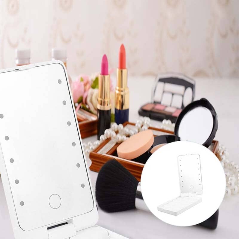 Travel Makeup Brush Set With LED Light Mirror