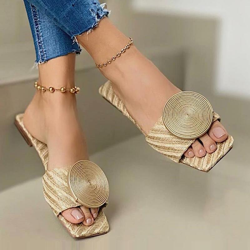 Comfybear™Solid Round Buckle Decoration Flat Sandals