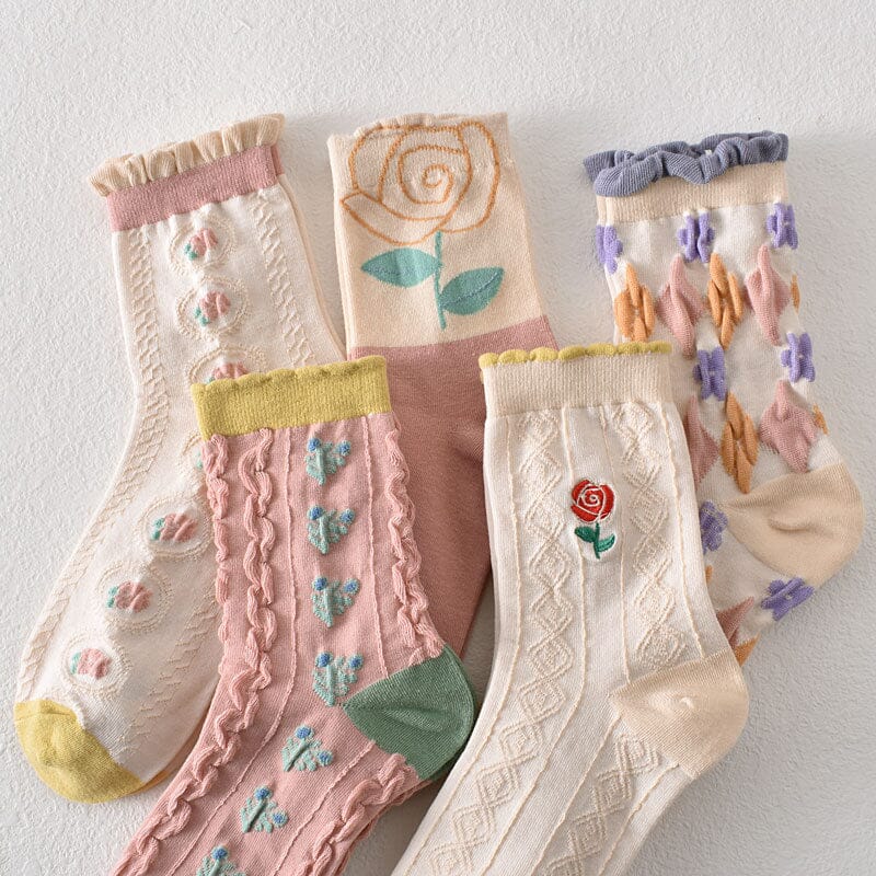 Womens Floral Cotton Socks (10 Pairs)