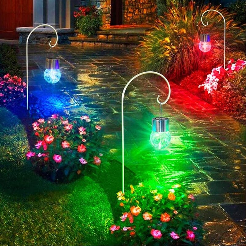 Multicolor Crackle Glass Hanging Solar Lights