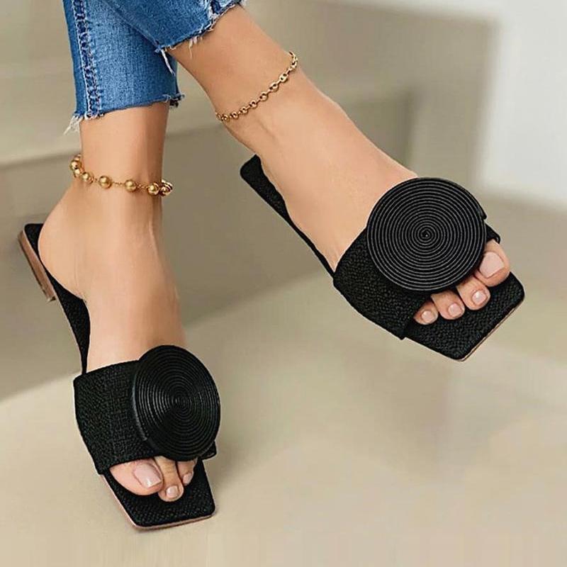 Comfybear™Solid Round Buckle Decoration Flat Sandals