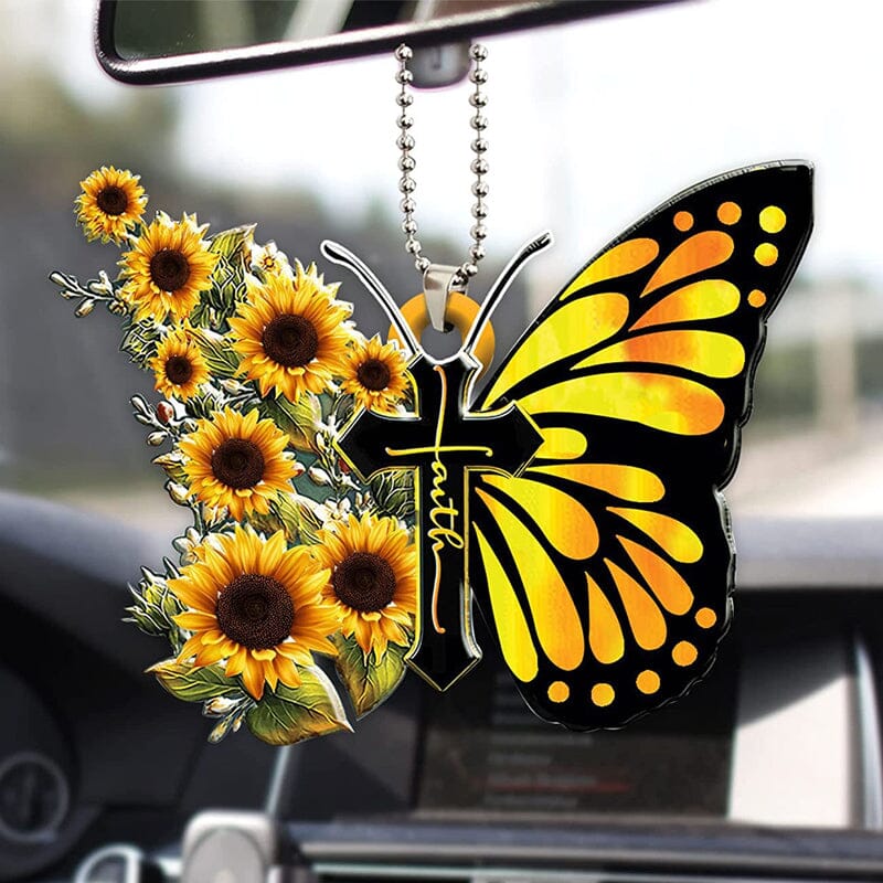 Beautiful Butterfly Cross Christian Car Rearview Mirror Accessory