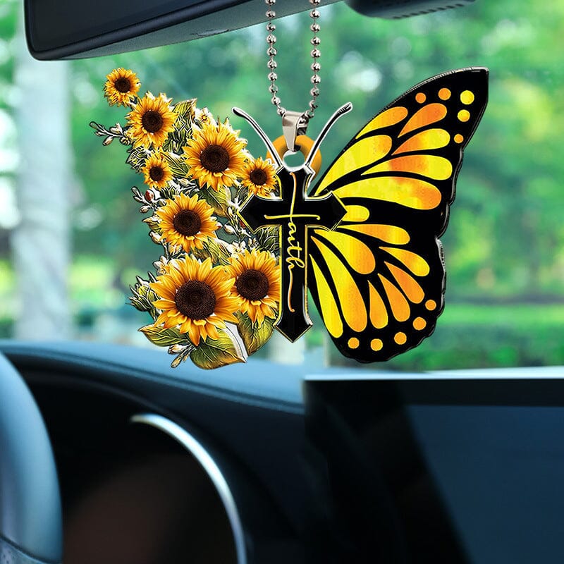 Beautiful Butterfly Cross Christian Car Rearview Mirror Accessory