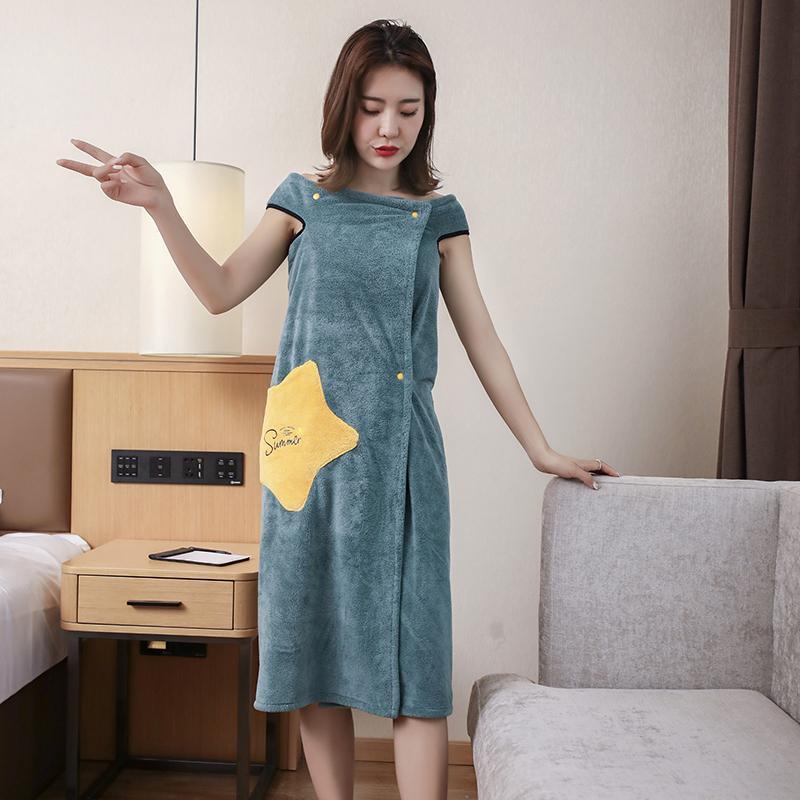 Women Quick Dry Wearable Microfiber plush Bathrobes