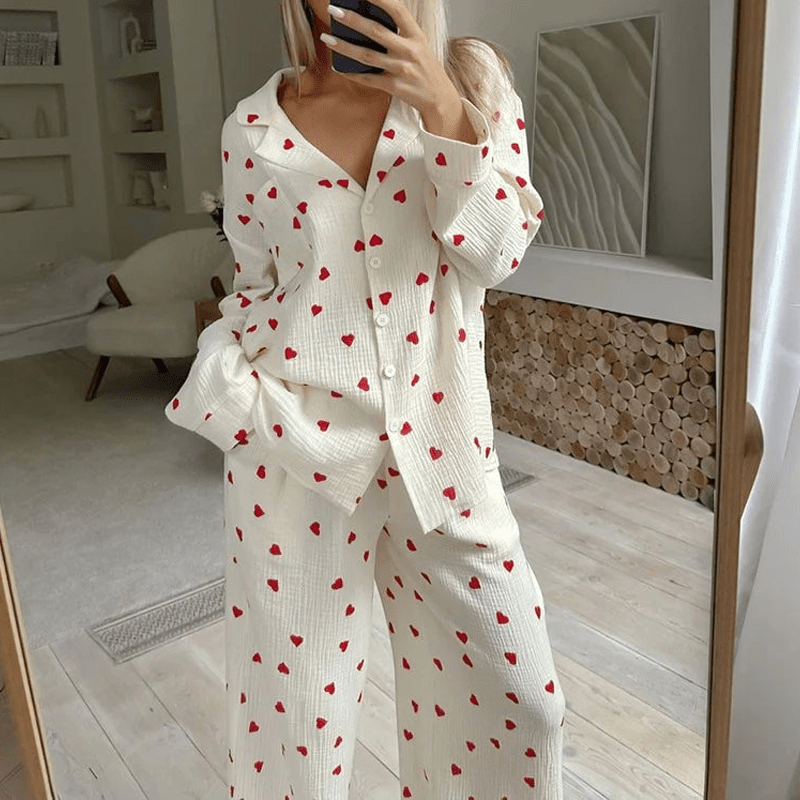 Heart Print Pyjamas Set