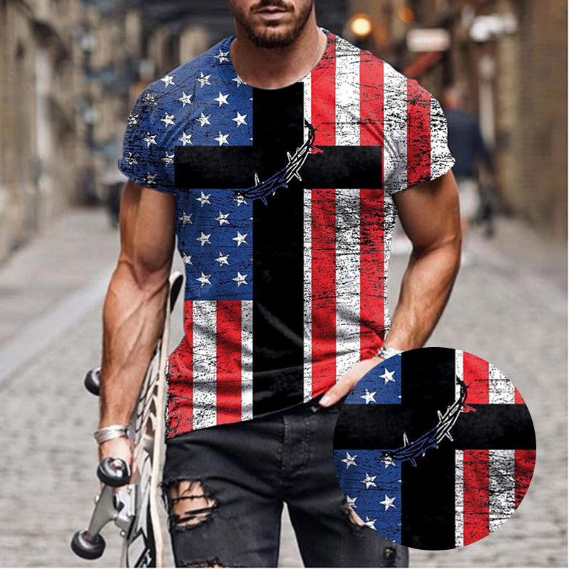 Mens Flag Print Casual Breathable Shirt