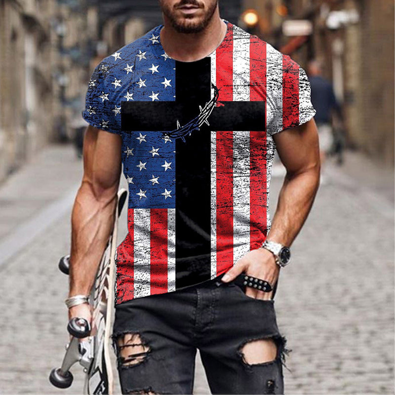 Mens Flag Print Casual Breathable Shirt
