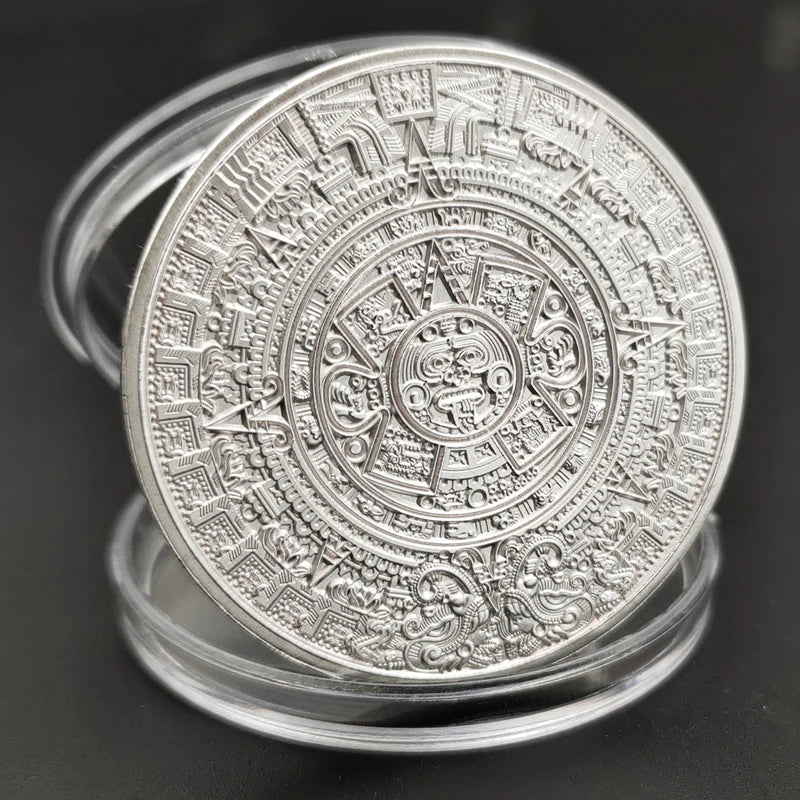 Mexican Coin - Aztec Calendar Stone, Eagle Warrior Emperor of Tenochtitlan New