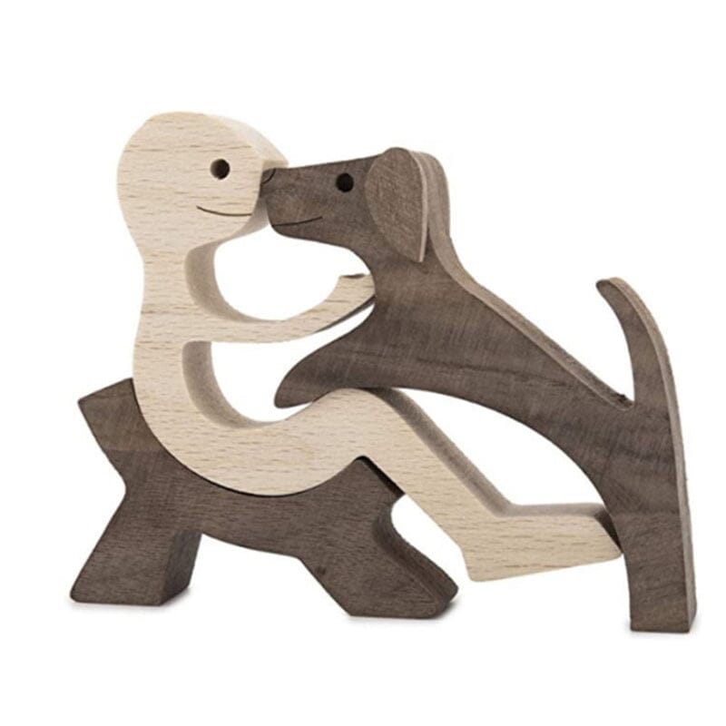 Pet Lover Gifts Wood Sculpture Family & Puppy Wooden Crafts Table Ornaments