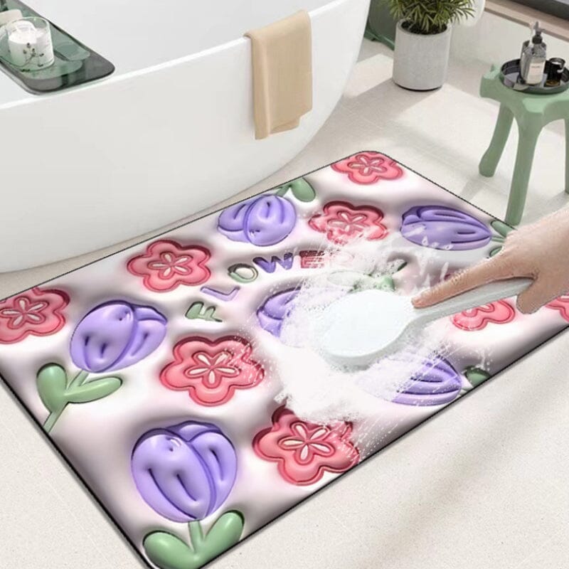 3D flower soft diatom mud absorbent floor mat