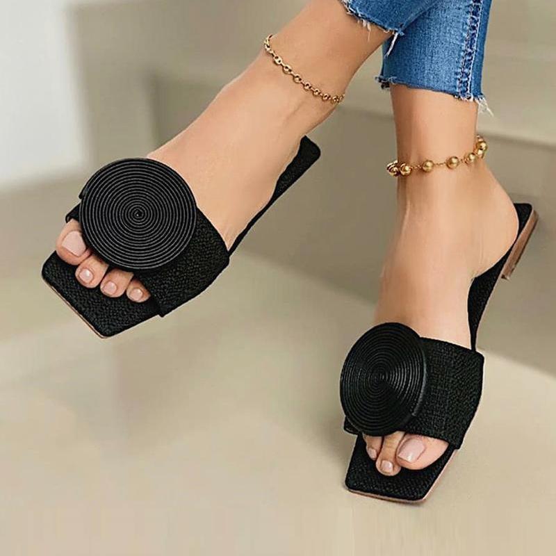 Comfybear™Solid Round Buckle Decoration Flat Sandals