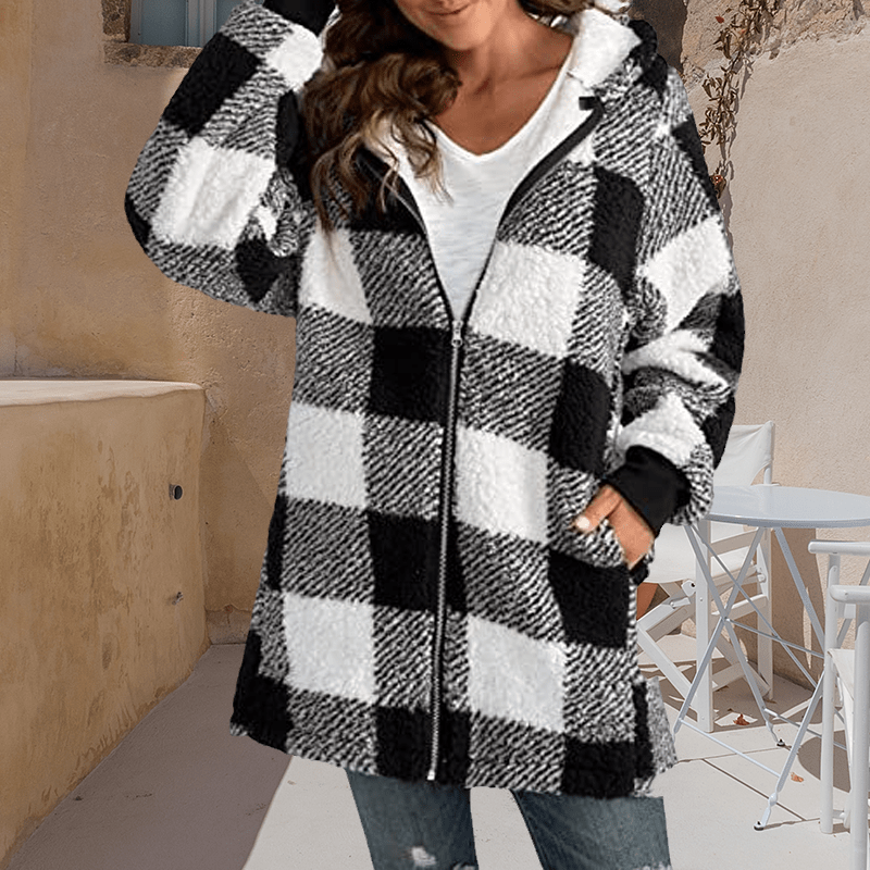Hoodie Plaid Loose Overcoat