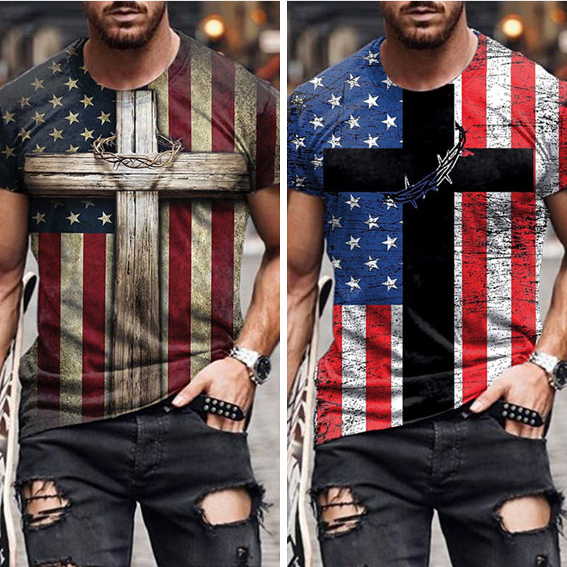 Mens Flag Print Casual Breathable Shirt