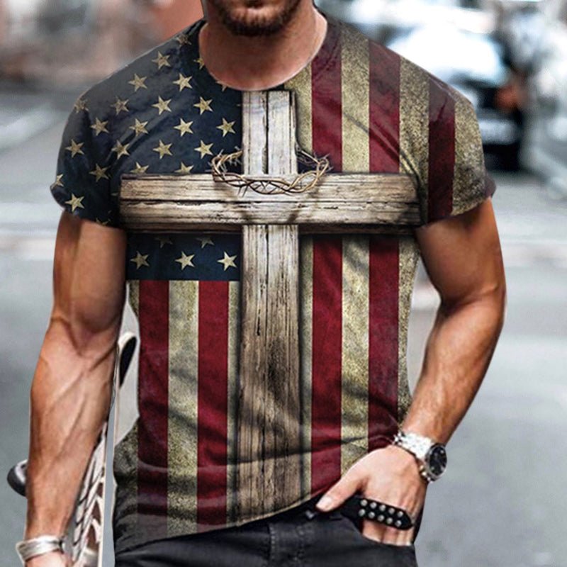 Mens Flag Print Casual Breathable Shirt