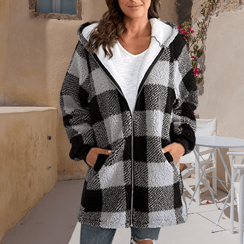 Hoodie Plaid Loose Overcoat