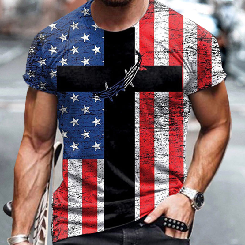 Mens Flag Print Casual Breathable Shirt