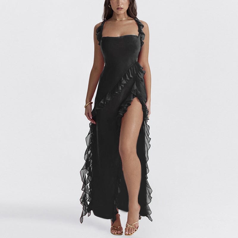 Pleated Bandeau Dress With Slit