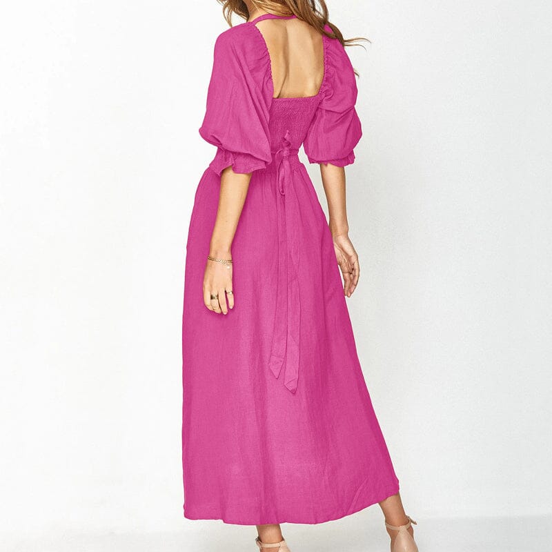 French Ruffled Lantern Sleeves Multi-wear Dress